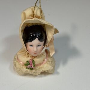 Charisma Victorian brunette Lady Porcelain & Cloth Christmas Ornament